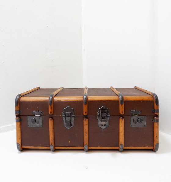 Image 1 of Baule-valigia vintage in tela e legno, anni '20