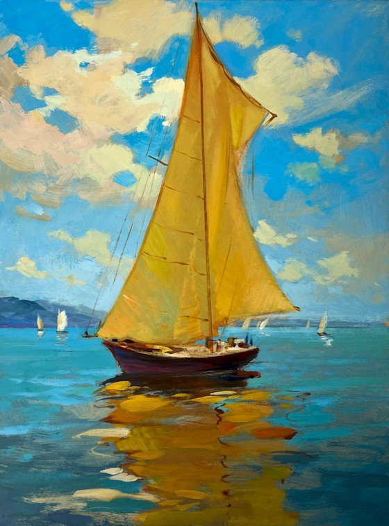 Image 1 of Original Oil Painting Summer Sea Landscape Towards the wind