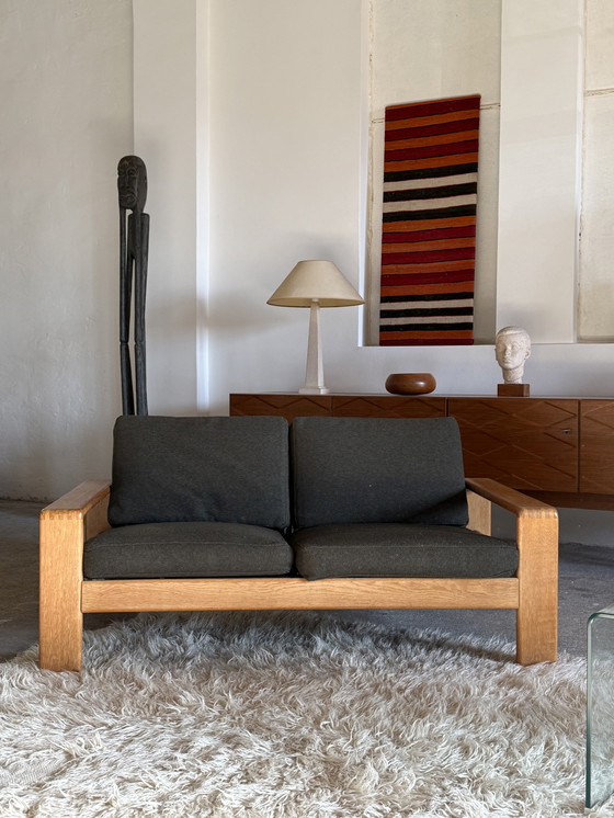 Image 1 of DIVANO 2 POSTI CARL STRAUB IN LEGNO DI FRASSINO E TESSUTO BOUCLÉ, ANNI '70