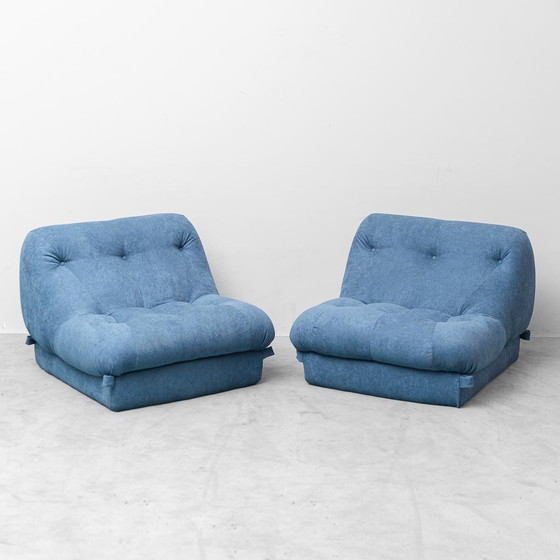 Set lounge vintage con 2 poltrone e tavolino in tessuto anni '70 Modernariato – Set da salotto, Glass (photo 3 of 12)
