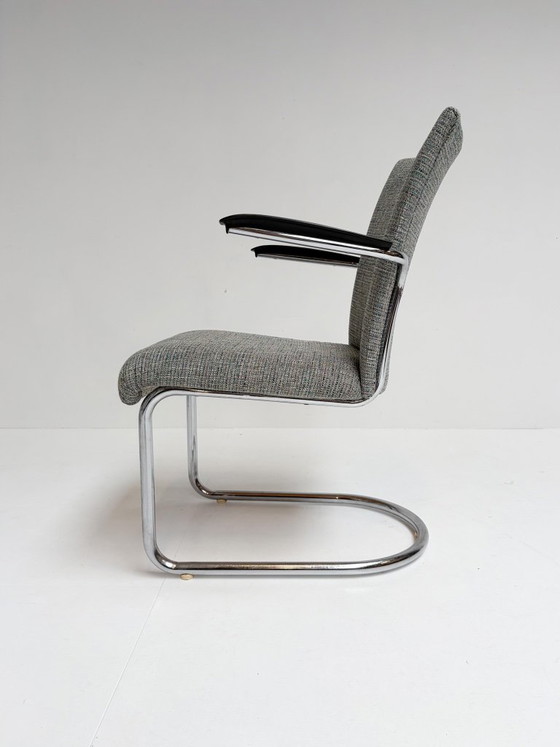 Set di 2 sedie a struttura tubolare Dutch Design De Wit, anni '50, Toon de Wit, Poltrone, Cromo, Tessile (foto 12 di 15)