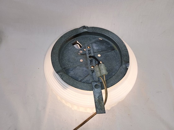 Image 1 of Vintage Glashütte Limburg 1960s Pressed Glass Ceiling Light - Textured Clear Glass Flush Mount Wall Sconce German Mid-Century