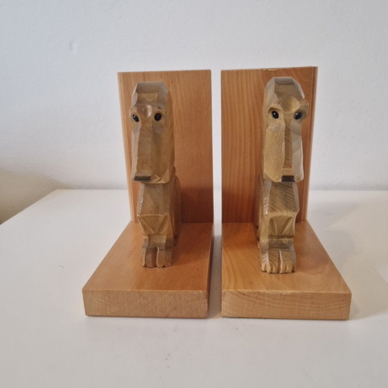 Image 1 of Set di fermalibri vintage a forma di bassotto, fermalibri in legno anni '60, bassotto