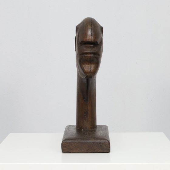 Image 1 of Objet décoratif Tête en bois, années 1980 Signé C.D.