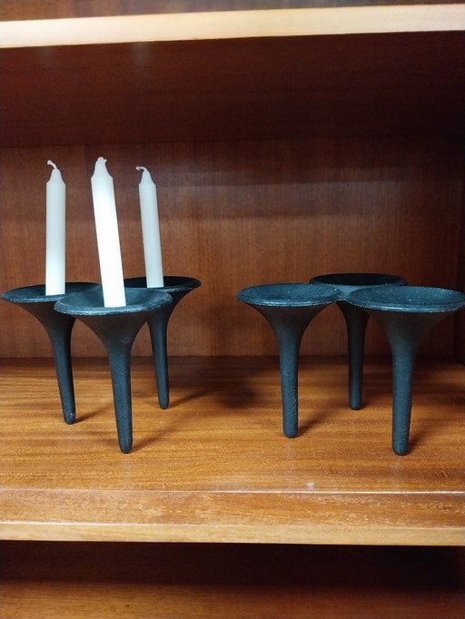 2 x Jens Quistgaard 1970's candlesticks 3 candles