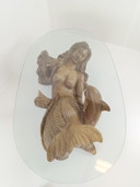 Table basse vintage sirène avec plateau en verre