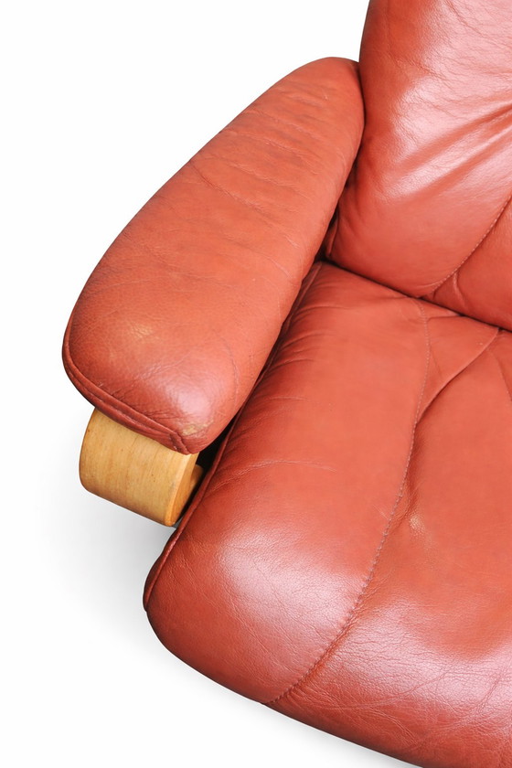 Image 1 of Leren draaifauteuil vintage con voetenbank  