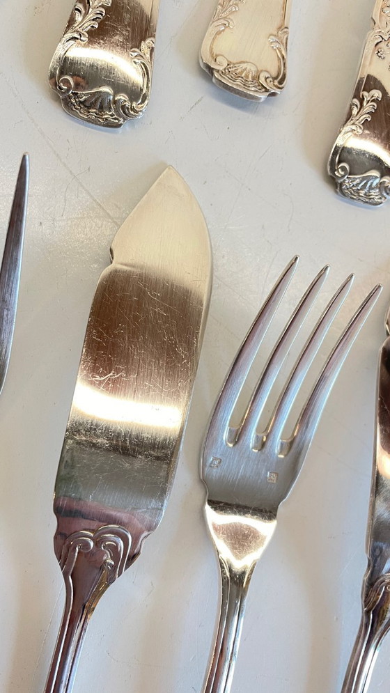 Image 1 of 12 Fourchettes 12 Couteaux à Poisson PLATIL Métal Argenté 