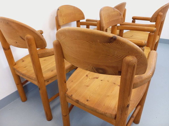 Image 1 of Set van 6 vintage Scandinavische Rainer Daumiller fauteuils van grenenhout uit de jaren 70.