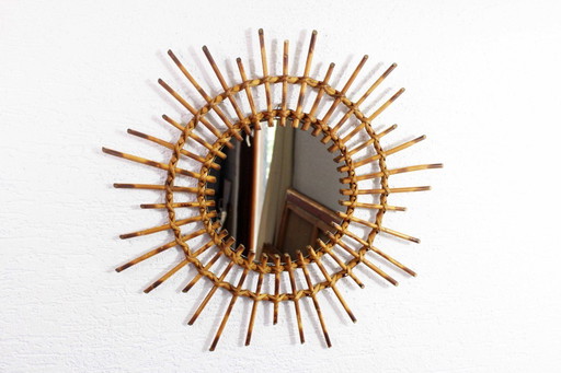 1970s rattan sunburst mirror