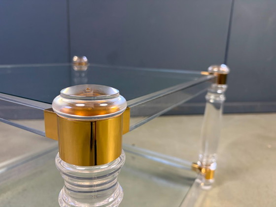Vintage Lucite and Brass Coffee Table, 1970s – Glass, Plexiglass (photo 4 of 6)