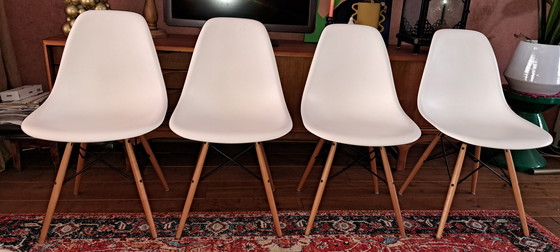 Image 1 of 4 x Vitra Eames DSW Chairs White with ash base