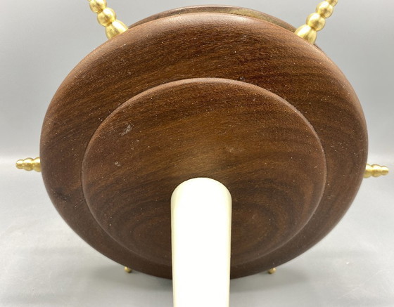 Image 1 of Vintage Mid-Century Tafellamp – Houten & Onyx Voet, Messing Details, Design Jaren 50 – 60 - Unieke Decoratieve Lamp