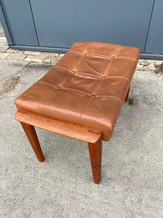 Image 1 of Poggiapiedi vintage in legno di faggio e pelle per Bröderna Andersson,