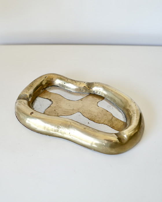 Image 1 of Asymmetrical Brass Ashtray / Pocket Scoop - Brutalist Design Signed David Marshall - 1980s