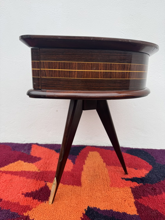 Image 1 of 1950s half-moon tripod bedside table