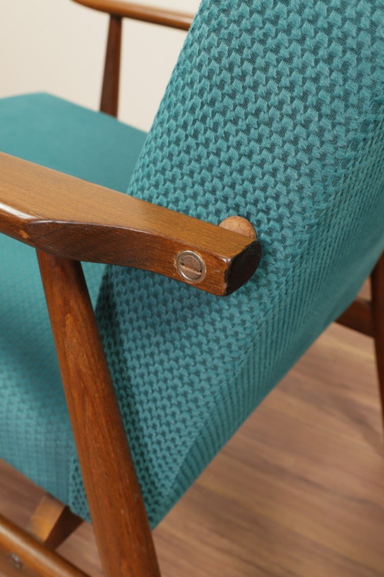 Image 1 of Vintage armchair teal fabric design by H.Lis