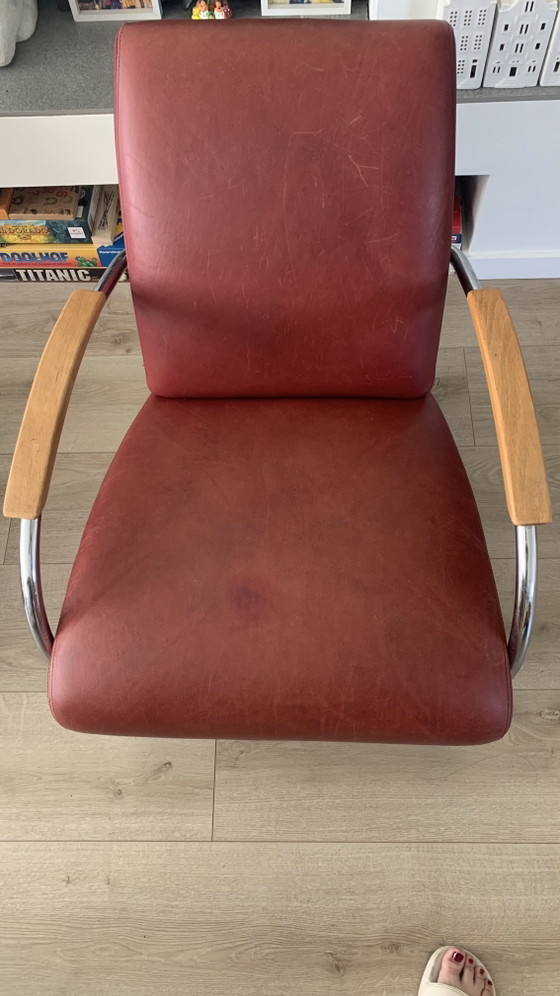 Image 1 of Lot de 2 Fauteuils Lotus Original Gelderland 5470 – Jan des Bouvrie – Cuir Bordeaux Rare