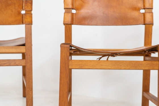 Image 1 of Oak & leather dining chairs (Denmark, 1960s).