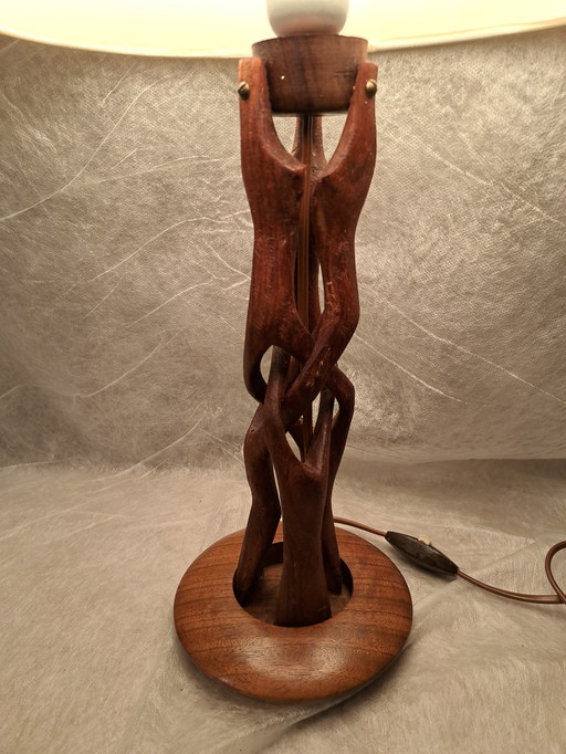 Mid-century hand-carved Scandinavian teak table lamp