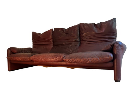 Cassina Maralunga 3-Sitzer Ledersofa von Vico Magistretti 1970er