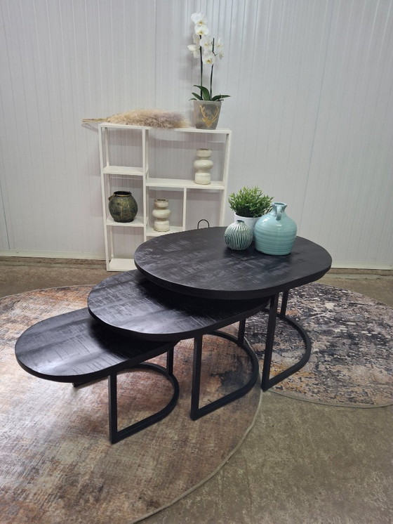 Image 1 of Sturdy oval coffee table set made of mango wood and metal, new