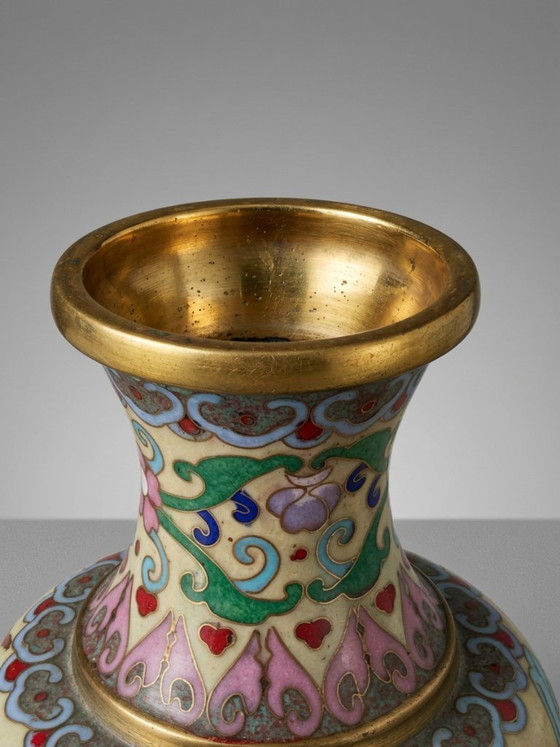 Small Chinese Cloisonné Vase – Bird and Peonies – 16 Cm – Ceramic (photo 4 of 7)