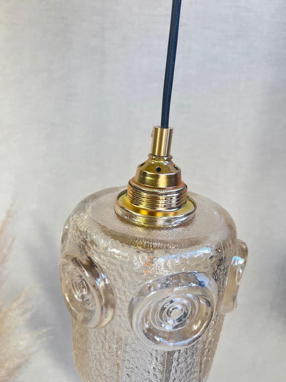Image 1 of 1970 Lampe pendante en verre ambré, montage en or