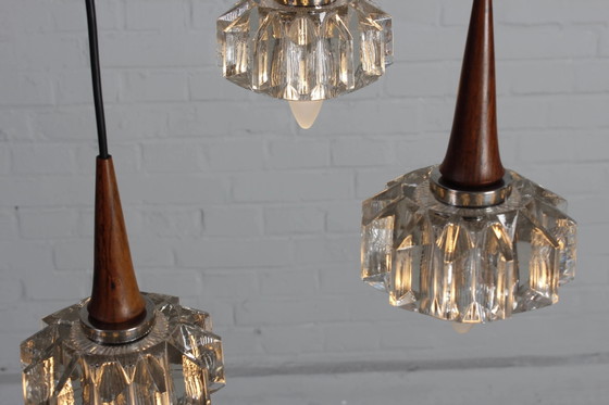Drievlammige plafondlamp in ebbenhout en glas vintage lamp – Hanglampen, Crystal, Scandinavian (photo 8 of 11)