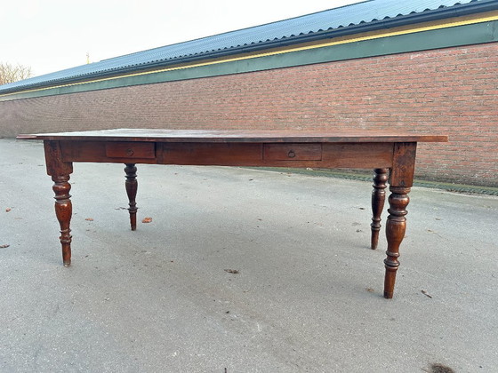 Image 1 of Table de salle à manger de ferme ancienne et robuste – 206,5 x 96 x 78 cm