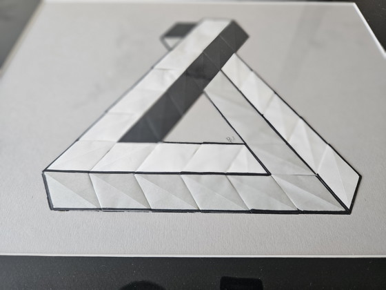 Image 1 of Unique Origami Tessellation – Framed Penrose Triangle (Signed)
