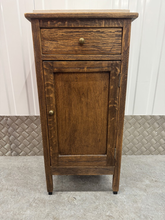 Image 1 of Art Deco Amsterdamse school nachtkast met marmer blad