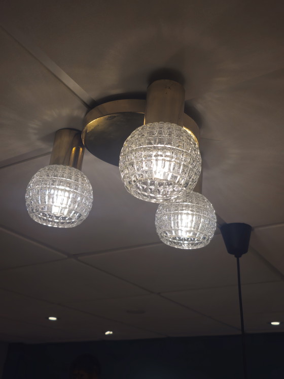 Image 1 of Vintage Brass Ceiling Light Ceiling Lamp Glass Limburg
