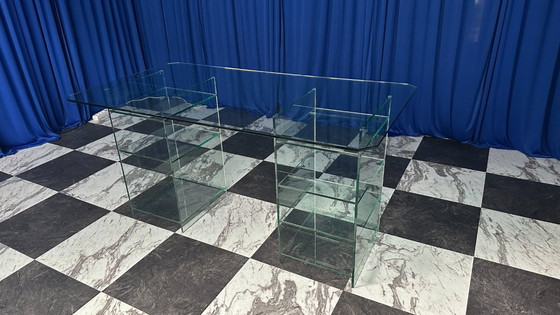 Image 1 of Scrivania vintage anni '80 in vetro stile Art Deco Revival Postmoderno anni '80 Italia