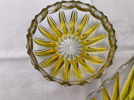 Walther Glas Sunburst Bowl & Platter amber/clear – 70s Retro Set MCM