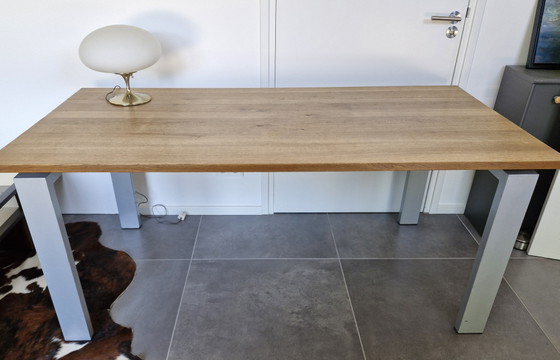 Image 1 of Table solid oak top - metal legs