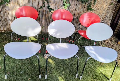 Ensemble de 6 chaises Mosquito originales d'Elmar Flötotto - rouge et blanc (2003)