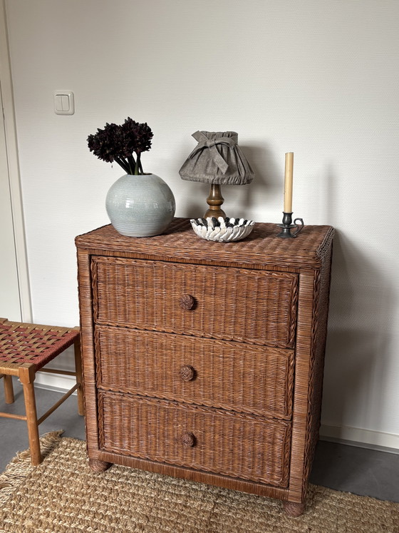 Image 1 of Cassettiera vintage in rattan | stile boho | Fasciatoio a 3 cassetti