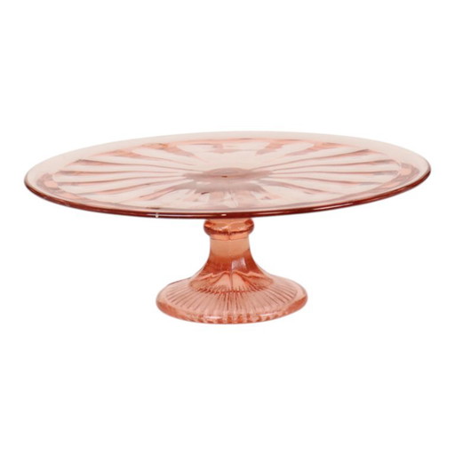 Roze Art Deco Taartschotel Gebak Schaal Depression Glass – tafelaccessoires