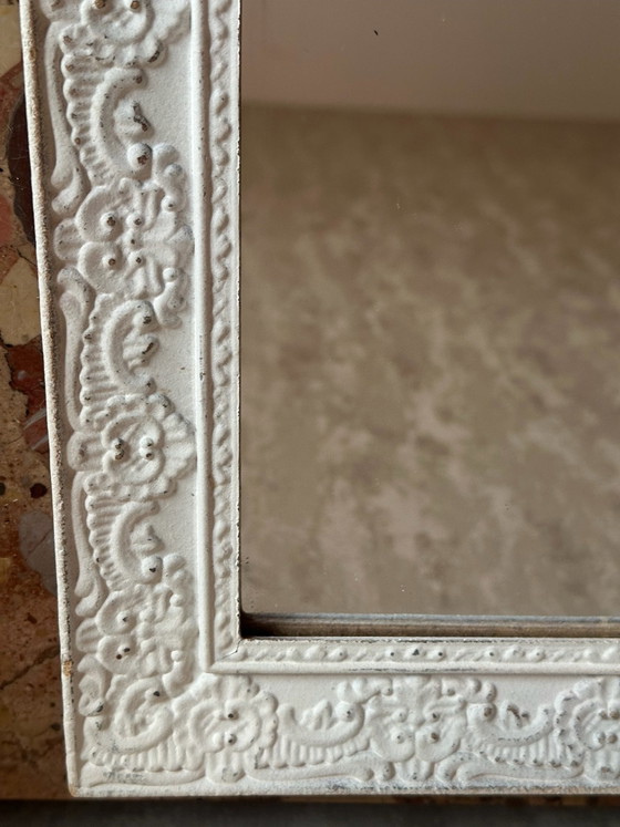 Specchio in legno sagomato bianco con decoro floreale, 37,5 × 26,5 cm, Vetro, Vintage (foto 10 di 13)