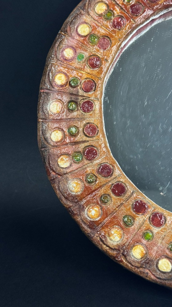 Image 1 of Round wall mirror in glazed ceramic, in the style of Roland Zobel (1915-2006)