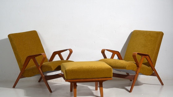 Set of two armchairs and Ottoman - Mid-century Modern (c.1950) – Canvas, Mid Century Modern (photo 3 of 40)