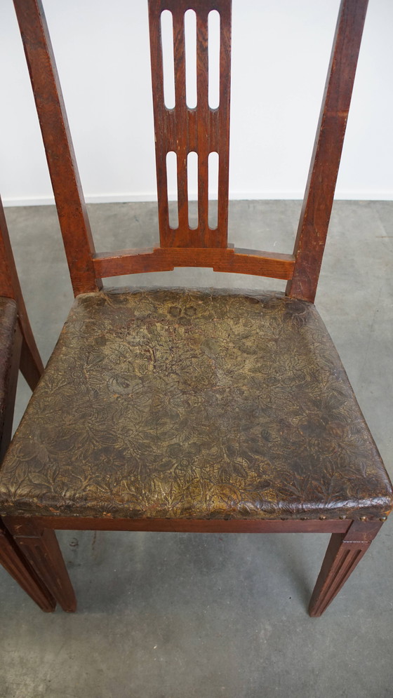 Image 1 of 6 x Leder-Esszimmerstuhl mit Holz