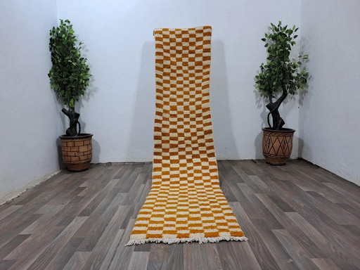 Alfombra de Lana Auténtica Tradicional Hecha a Mano Naranja y Blanca 75/300 Cm – Aime Té, vloerkleden en tapijten, Wool