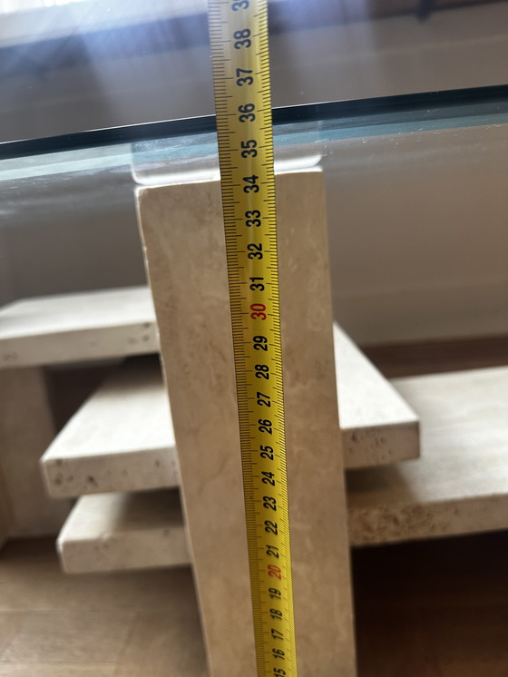 Image 1 of Willy Ballez salontafel van travertin en glas