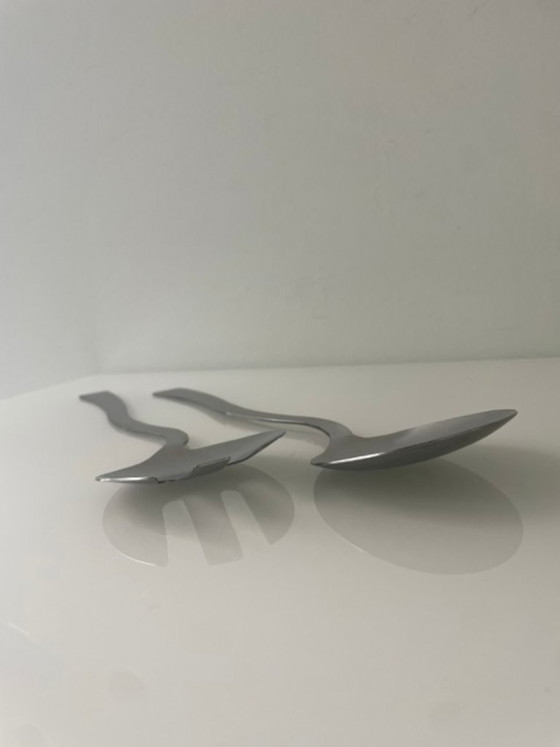 Image 1 of Eleganti posate da insalata in acciaio inossidabile dalla forma ondulata