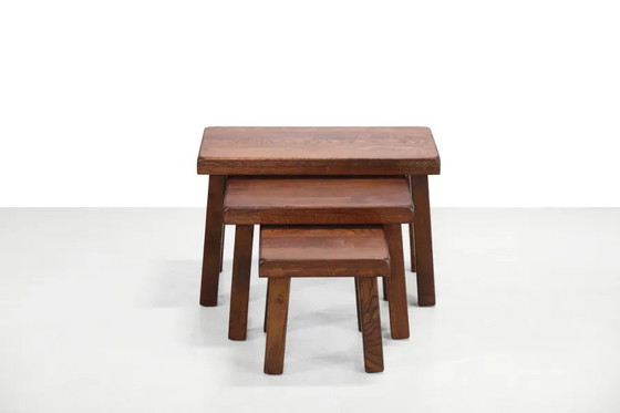 Set aus drei brutalistischen Eichenholz-Beistelltischen aus den 1970er Jahren – Wood (photo 4 of 6)