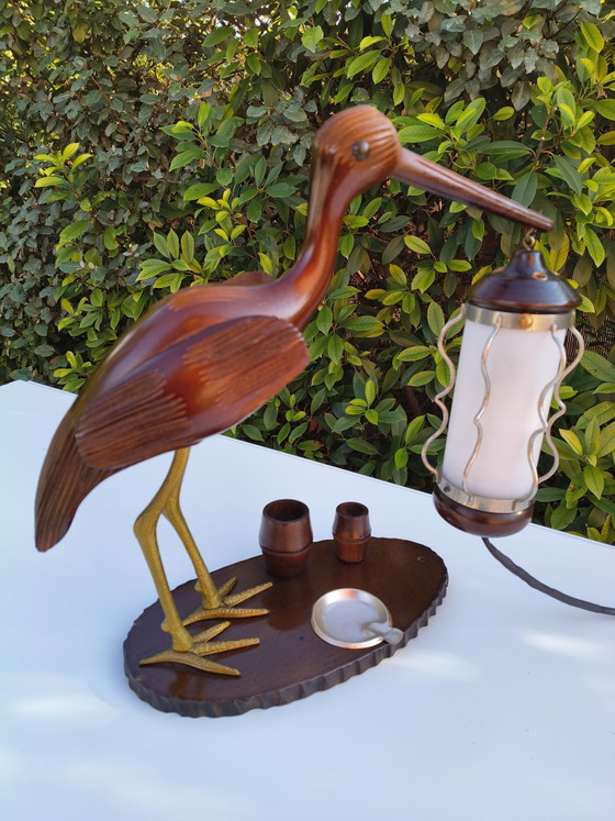 Vintage Tafellamp in Aldo Tura Stijl, Reigervormig met Asbak – Tafellampen, Glass, Wood (photo 3 of 5)