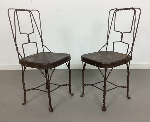 2 chaises d'enfants rares en fer à repasser à glace vintage des années 1940 – eetkamerstoelen, Iron (photo 2 of 8)