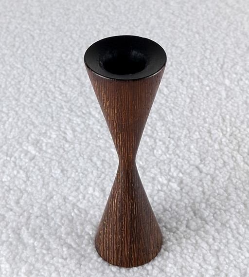 Vintage wooden candlestick Danish design 1970s